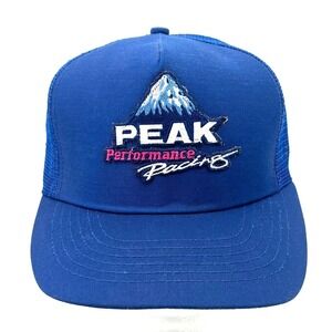 Vintage Peak Performance Racing Trucker Hat Blue‎ Mesh Snapback USA 90s